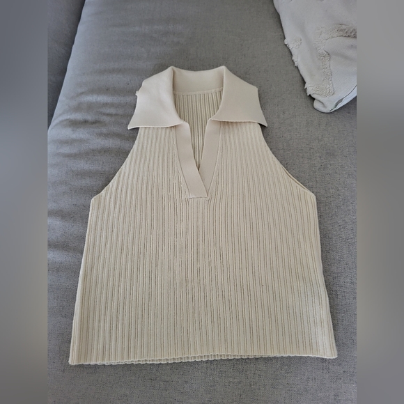 SHEIN cream ribbed sweater polo top size large, new without tags - Picture 1 of 4